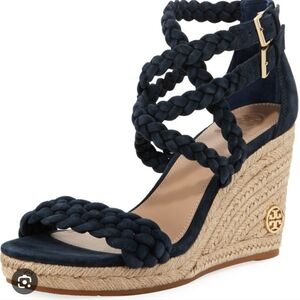 Tory Burch Bailey Multi-Strip Wedge Espadrille Braided Navy Women’s Size 9.5